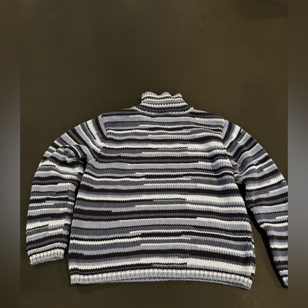 Talbots Navy Light Blue Striped Turtleneck Sweater Preppy Minimalist